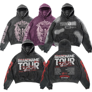 Men Hoodies Distressed Graphic Cotton <b>Streetwear</b> Boxy Fit Oversized High Quality Vintage Custom Dtg Print Acid Wash Men Hoodie - Product Image 1