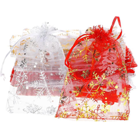 Sacs en organza blancs miniatures à cordon en maille dorée pour cadeaux de Noël, bijoux, bonbons, flocons de neige