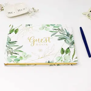 Planificador diario de impresión personalizado, libro de invitados de boda de lujo, tapa dura de papel blanco, diario de boda con lámina dorada y bordes dorados