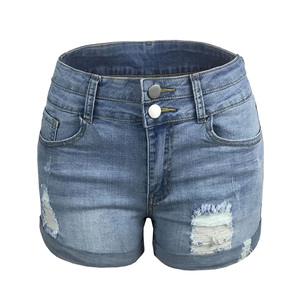 Women's Casual Breathable Printed Hot High Waist <b>Elastic</b> Waist Denim Shorts - Product Image 1