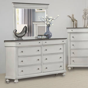 Ensemble de meubles de chambre à coucher - Lit rembourré avec panneaux, commode avec miroir, table de chevet, style chambre à coucher - Product Image 2