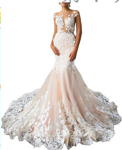 S5897F 2026 nuova moda girocollo sul retro mostra il sottile pizzo a coda di pesce e champagne <span class=keywords><strong>sposa</strong></span> che trascina gli abiti da <span class=keywords><strong>sposa</strong></span> - Product Image 2