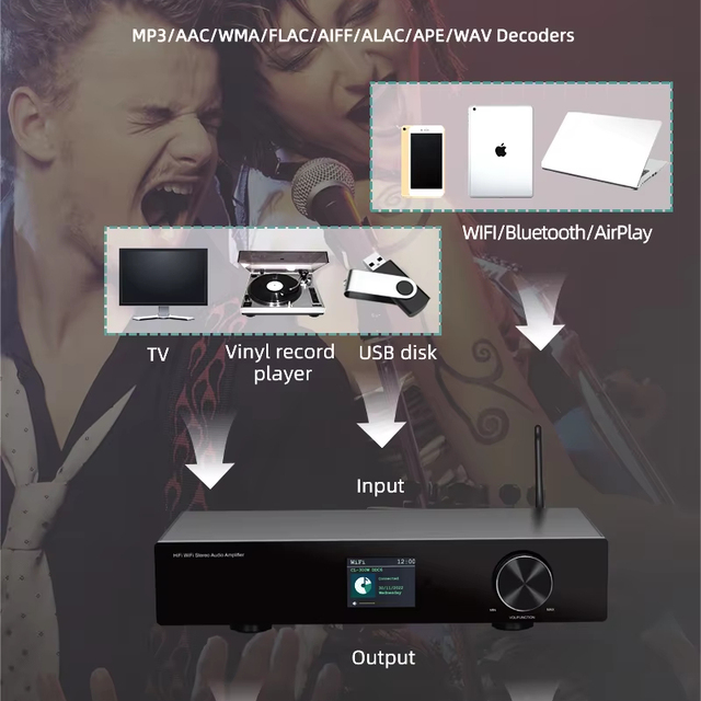 Amplificador Integrado Con Streamer Streaming Amp Wifi Audio Receiver Streamer and Dac Hi-Fi WIFI BT Stereo Audio Amplifier