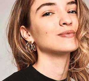 Hazır gemi paslanmaz çelik özel takı altın kaplama büyük daire yuvarlak çivili çember küpe üçlü Hoop küpe - Product Image 4