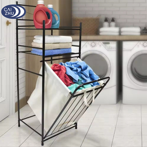 Bathroom <strong>Tower</strong> <strong>Hamper</strong> - Features Tilt Laundry <strong>Hamper</strong> and 2-Tier Storage Shelves - Great for Bathroom, Laundry Room, Bedroom - Product Image 3