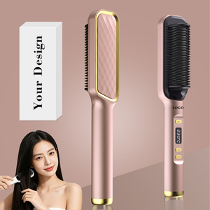 Brosse lissante électrique chauffante en céramique PTC, poils 3D denses, affichage numérique, pour cheveux raides et bouclés - Product Image 1