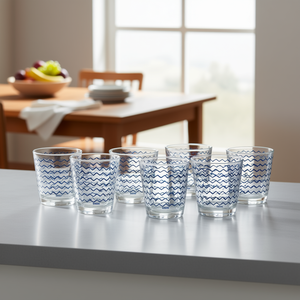 Set di bicchieri in vetro Excelsa, 6 pezzi, 25 cl, blu con motivo a zig-zag - Product Image 3