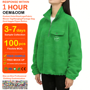 Sudadera polar de mujer con cuello alto, dobladillo ajustable, manga larga, bordado personalizado, cremallera 1/4 y cordón, venta al por mayor - Product Image 1