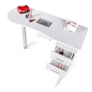 Modern güzellik salonu beyaz parlak mobilya taşınabilir tırnak kurutucu istasyonu manikür masası ile egzoz fanı