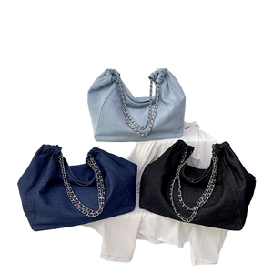 Bolso de Hombro Tipo Tote de Lona Vaquera de Color Sólido Vintage para Mujer, Hecho a Mano, Simple, Elegante, con Bolsillo para Jeans - Product Image 2