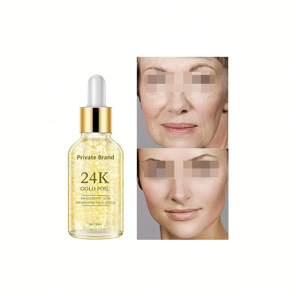 Venda quente soro de ouro 24k facial fechar a sua marca de ouro soro facial promove o metabolismo vendido por kg