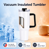 Gobelet isotherme en acier inoxydable de 40 oz avec poignée et couvercle à paille, en stock, couleur personnalisable disponible