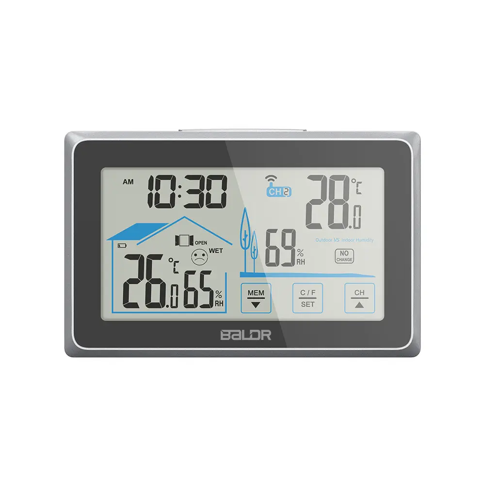 Hot Sale Digitaal Draadloos In Out Weerstation Thermometer Hygrometer Met Afstandsbediening Touchscreen Backlight