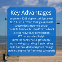 Aleader Pass Test Excellent View Stock 2205 Acier inoxydable, Spigot en verre carré sans cadre, Garde-corps en verre épais pour appartement