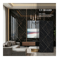 Panneau en PVC imitation marbre, résistant à l'humidité, 4x9 pieds, Sahara Noir brillant, fixation murale pour hôtel et restaurant