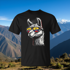 Camiseta ecuatoriana con diseño de gafas de sol y bandera, camiseta negra para hombre - Product Image 3