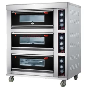 Oven dek listrik 4 dek industri untuk toko roti pabrik makanan pasar Super untuk Pie, Pizza, roti, daging