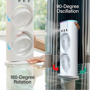 Aire Acondicionado Portátil de Escritorio, Ventilador de Doble Cabezal Recargable por USB, Ventilador Nebulizador, Enfriador de Aire Oscilante con Luz LED - Product Image 4