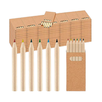 Crayons de couleur miniatures personnalisés OEM&ODM avec logo, 3,5 pouces, 6 couleurs, en bois, pré-affûtés, pour usage promotionnel au bureau/à l'école, boîte en kraft