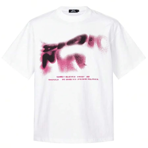 T-shirt blanc décontracté à col rond et manches courtes avec personnalisation de lettrage flou disponible, adapté aux hommes et aux femmes. F10 - Product Image 1