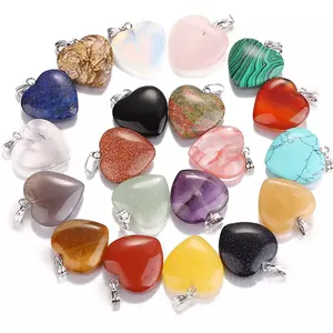Various Natural Semi-precious Stones Gemstone Heart Beads Pendant 20 mm Heart Stone Charm Pendant For Necklace Jewelry Making
