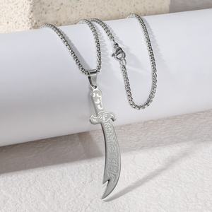 Scimitar Zulfiqar pisau pedang Ali Shia jimat Quran Islam baja tahan karat liontin mode perhiasan kalung grosir - Product Image 5