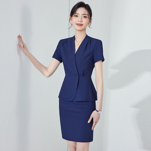 Pink Short Sleeve Suit Set For Women Summer Elegant V Neck Satin Breathable Uniform For Beauty Salon Health Center - Product Image 2