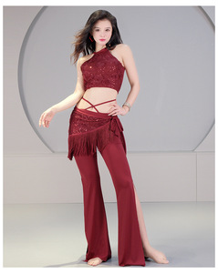 Nouvel ensemble sexy de <span class=keywords><strong>danse</strong></span> orientale avec haut à paillettes et pantalon, tenue d'entraînement pour la <span class=keywords><strong>danse</strong></span> du ventre, ensemble 4 pièces pour femmes - Product Image 4
