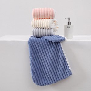 <b>Candy</b> Colored Corduroy Hair Drying Cap Coral Fleece Quick Dry Striped 25x65cm Home Use - Product Image 3