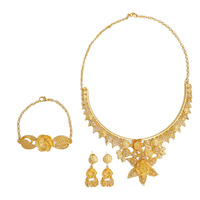 Ensemble de bijoux de mariée plaqué or, collier, boucles d'oreilles, bague, bracelet, ornements de mariage du Moyen-Orient, Dubaï, Afrique