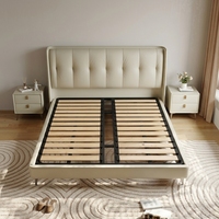 Lit de Luxe Moderne avec Rangement Hydraulique, Cadre en Cuir Crème Blanc, Tête de Lit Capitonnée Verticale, Tailles King et Queen