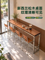 Comptoir de bar commercial personnalisable en bois massif de style industriel, table longue, table haute pour fenêtre de café, tabouret de bar pour maison d'hôtes