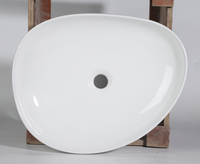 Lavabo Céramique Moderne en Porcelaine, Vasque à Poser Blanche Mate pour Salle de Bain, Bol de Lavage en Porcelaine