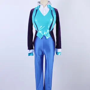 Chemise à feuille bleue en velours pour hommes, costume de jazz danse, pantalon long, grand spectacle