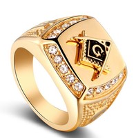 Bagues maçonniques de haute joaillerie plaquées, design personnalisé, pierres en zircon cubique de qualité supérieure