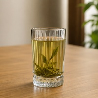 Verre Highball 445 ml, corps à facettes taillées en forme de coin, coupes verticales pointues, verre à eau transparent à base diamantée croisée