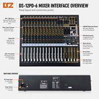 Consola Mezcladora Digital Profesional DSZ DS-16P-2 de 16 Canales y 2 Grupos, DSP de 24 bits, Bluetooth, MP3, USB, Entradas XLR, Salida Estéreo, 30W