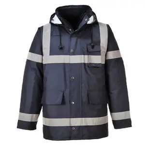 Hot Sale Polyester beschichtetes Fleece futter Kapuze Wasserdichte Hi Vis Safety Navy Blue Reflective Jacken