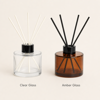 Bouteille diffuseur à roseaux en verre vide, ronde, transparente, ambrée, colorée, en stock, 50ml 100ml 120ml 150ml 200ml avec bouchon noir