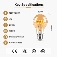 Ampoules rétro vintage E27 E26 en verre ambré à filament spiralé 120V 230V AC A60 ST58 T300 blanc chaud, prêtes à être expédiées, certifiées CE UKCA UL