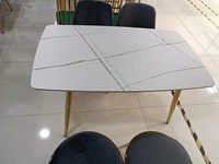 Prix d'usine, meubles de salle à manger en aluminium et acier, table à manger carrée simple en marbre, ensemble de table et de chaises de salle à manger, 6 places
