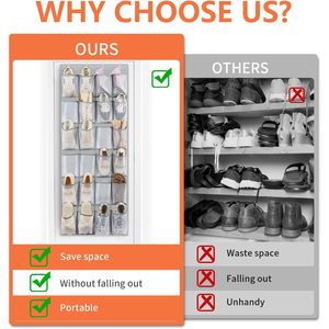 24 Pockets Over The Door <b>Shoe</b> Organizer Hanging Mesh <b>Storage</b> For Closet <b>Space</b> <b>Saving</b> <b>Shoe</b> Rack - Product Image 2