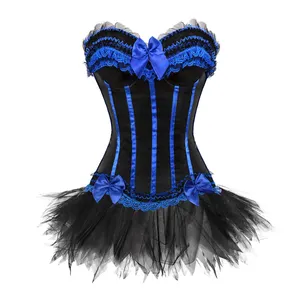 ecowalson Damen Übergröße Überbaust Burlesque Korsett und Rock Set Tutu Korsett Kleid gotisches Kleid schwarz rot blau