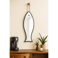 Miroir mural moderne en forme de poisson, cadre noir, miroir décoratif suspendu en corde pour salle de bain