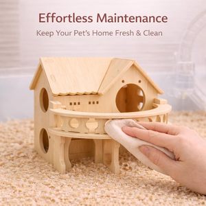 Grande maisonnette <span class=keywords><strong>en</strong></span> bois pour hamsters, à double étage, style forêt, pour hamsters nains, souris, gerbilles, rats, petits animaux, taille compacte - Product Image 4