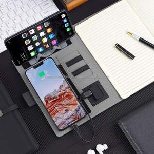 Nouveau carnet A5 à bouton magnétique avec chargeur sans fil, couverture en tissu PVC, idée cadeau d'affaires, coffret cadeau de Noël en cuir - Product Image 1