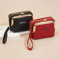 Dompet Kartu Wanita Baellerry Fashion Slim, Dompet Lipat Dua dengan Resleting, Dompet Koin Kapasitas Besar untuk Wanita, Kulit PU Berkualitas Tinggi