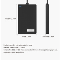 علبة قرص صلب خارجي من هانديسن مقاس 2.5 بوصة، USB 3.0، هيكل بلاستيكي أسود مع كابل، تصميم خاص بدون محول طاقة