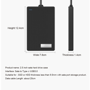 Boîtier de disque dur 2,5 pouces USB 3.0, boîtier de disque dur externe en plastique noir avec câble - Product Image 3