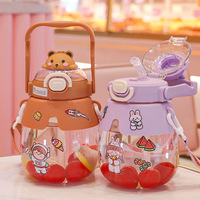1000ml mignon enfants grand ventre dessin animé ours tasse étanche enfants bouteille d'eau avec paille/sangle pour les cadeaux de Camping en plein air